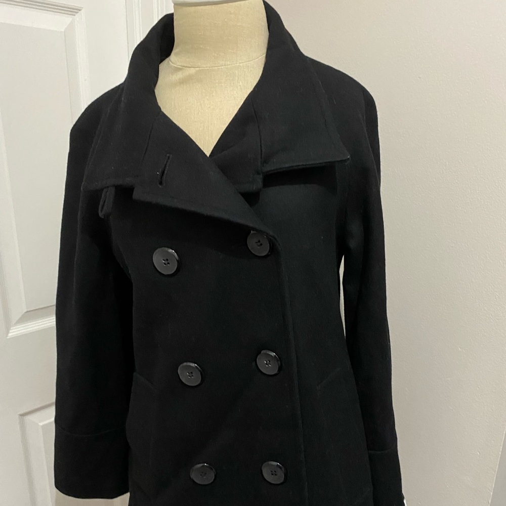 Calvin Klein Coat Women's Size 2 Wool Lined Double Breasted Wide Sleeves Black